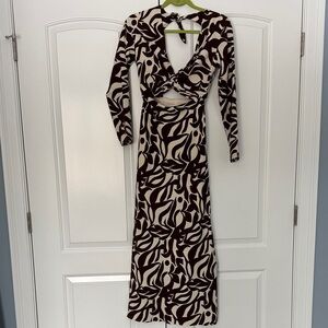 Abercrombie & Fitch Brown and Cream Long Sleeve Dress